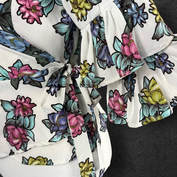 Y2K Flamenco Double Exaggerated Ruffle Mafia Style Sleeve GNO Rampage Wrap Top L - Picture 5 of 8